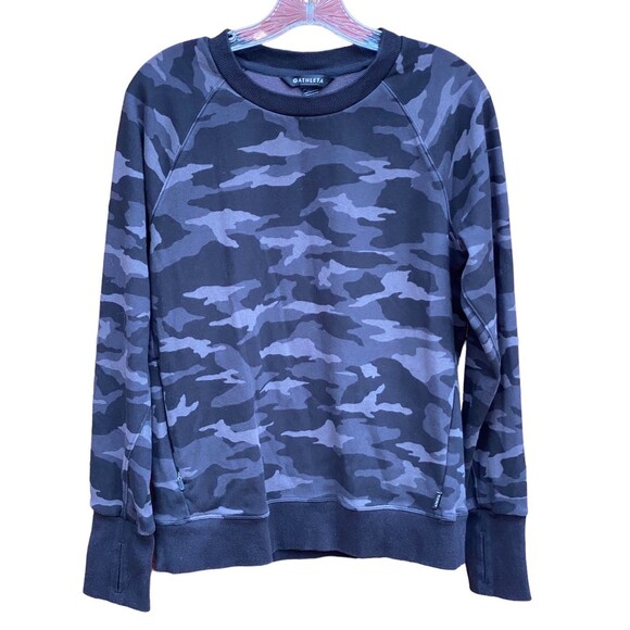 Athleta Triumph size Small S Soft Crewneck Sweatshirt Black Gray Camouflage - Picture 4 of 11